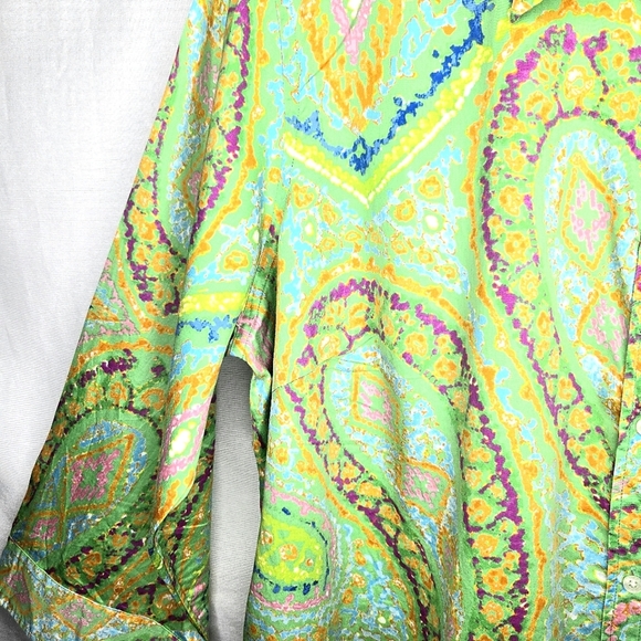 Lauren Ralph Lauren 3/4 Sleeve Paisley Print Blouse/top. Pink/green. 2X - Picture 7 of 12